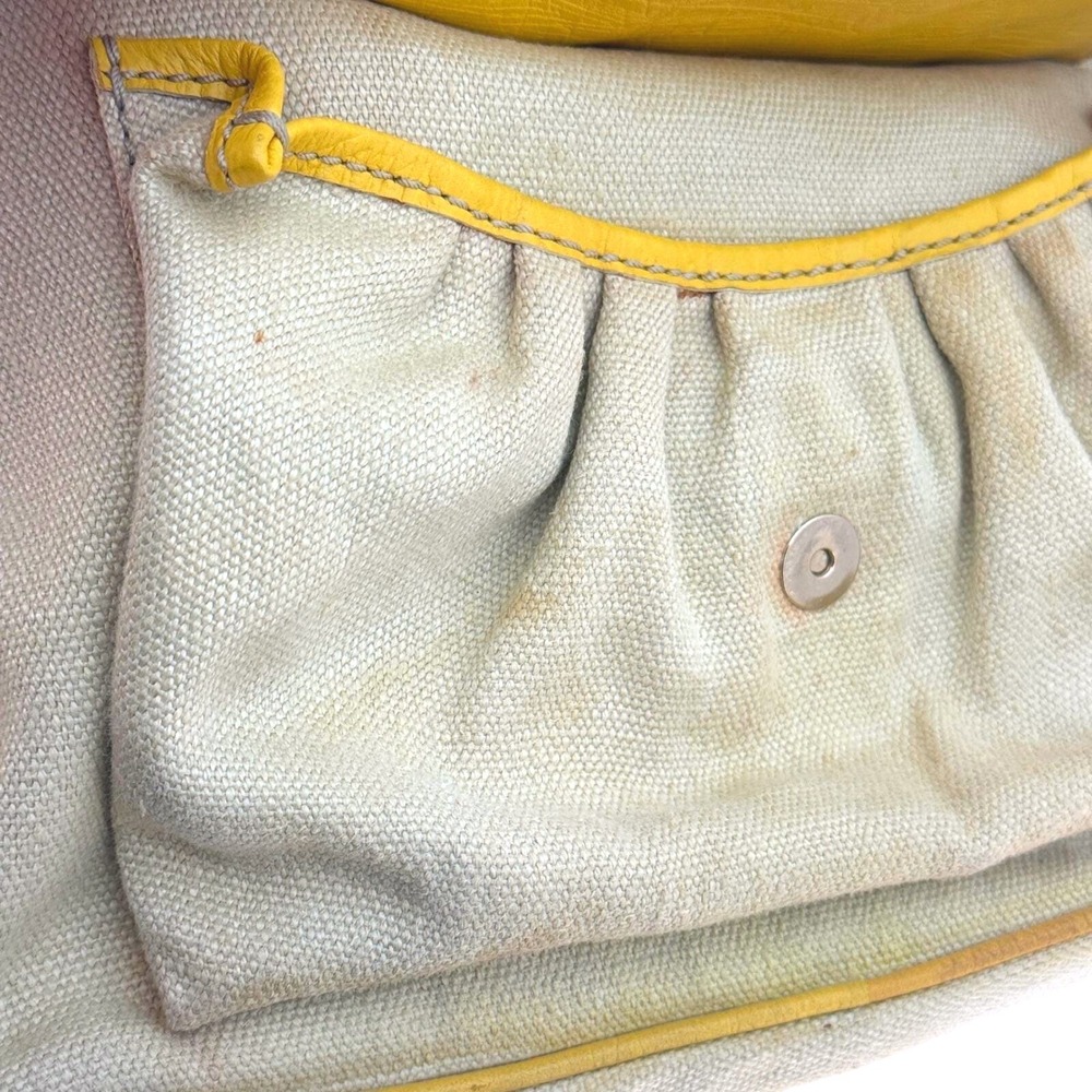Celine Boogie Bag Beige Canvas Yellow Leather Trim Tassel Satchel Handbag - Picture 5 of 11